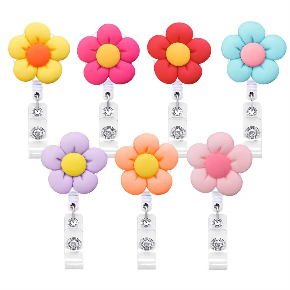 Cute Chest Card Flower Work Card Clip Keys Lanyard ID Card Clips Name Card Holder Nurse Badge Holder Retractable Badge Reel Peaceful Pleasures Health and Wellness