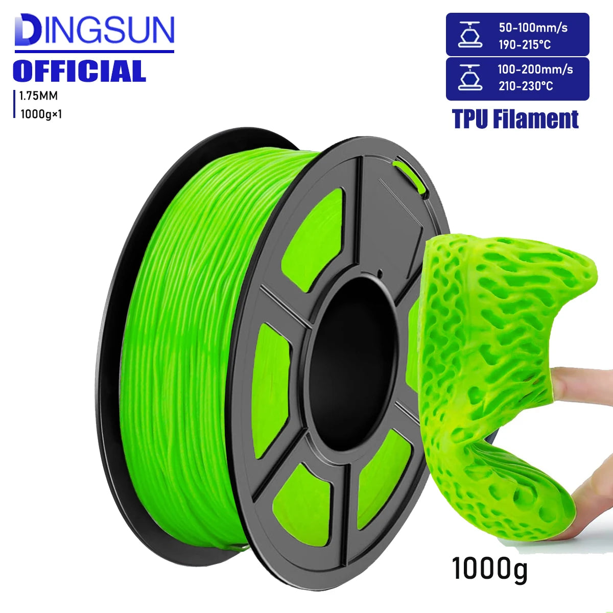DINGSUN TPU Filament 1.75mm 98A Flexible 3D Printing 250g–1kg