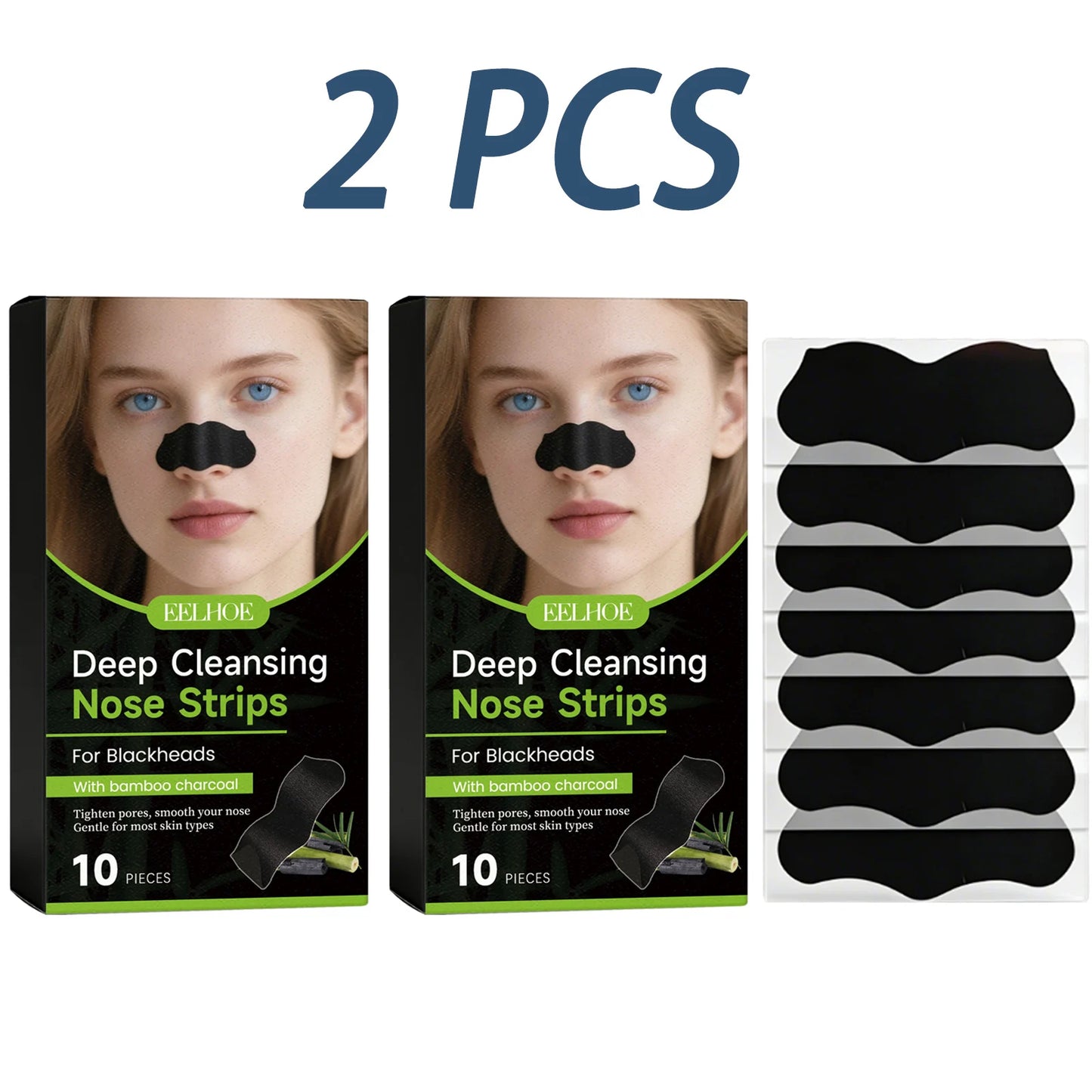Deep Cleansing Nose Strips Removing Blackhead Unclogs Pores Control Oil Smooths Nose Skin Refreshing Bamboo Charcoal Pore Strips Peaceful Pleasures Health and Wellness 2 x 10pcs Boxed