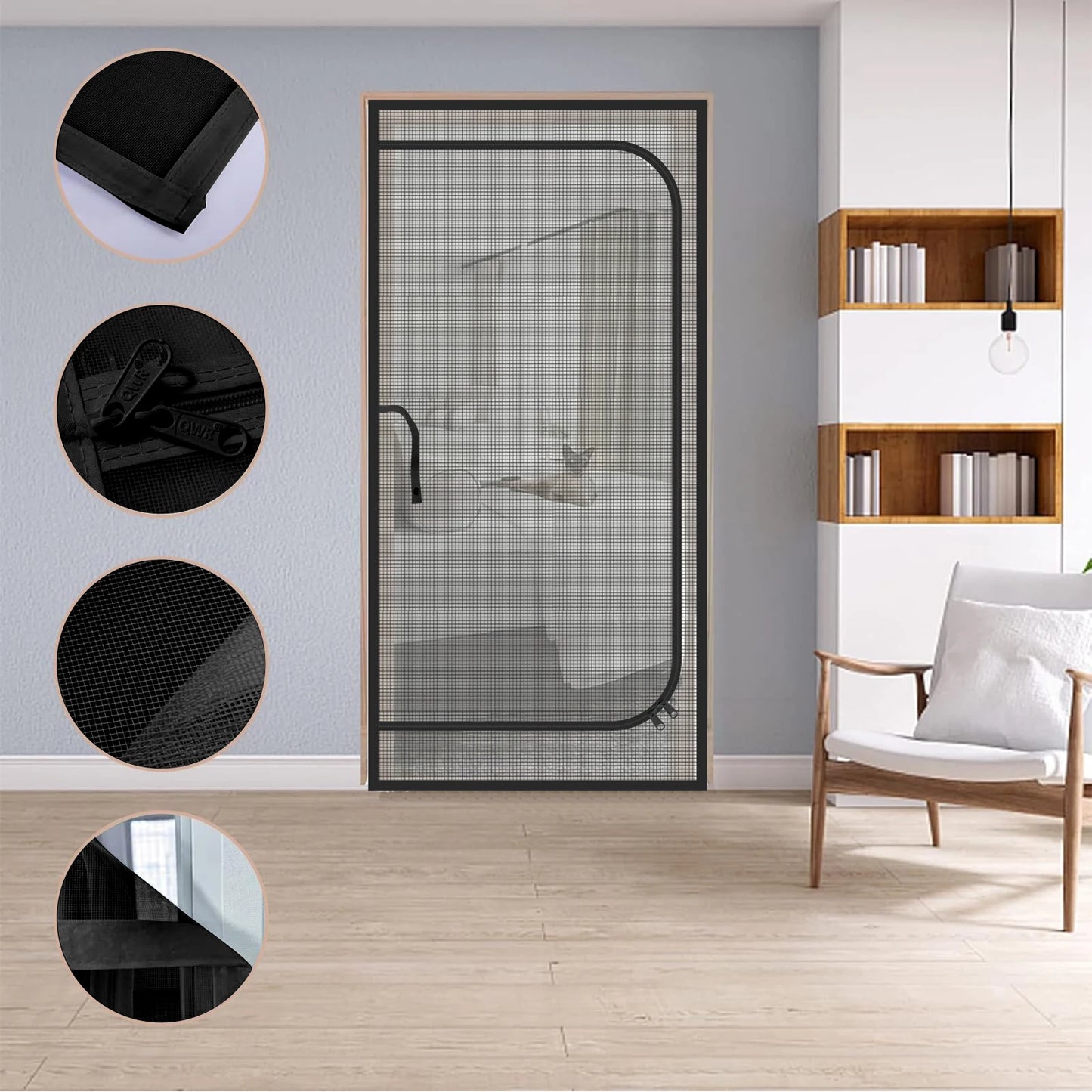 Reinforced Heavy Duty Cat Screen Door Thickened Cat Scratch Mesh to Prevent scratching D/U-shaped with Bilateral Zippers Peaceful Pleasures Health and Wellness