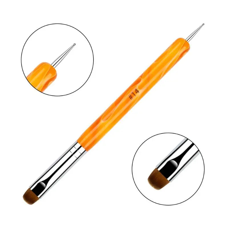 French Dual End Beginner High Quality Painting Manicure Tool Acrylic Drawing Nail Art Brush Nail Art Rhinestone Gel Dotting Pen Peaceful Pleasures Health and Wellness 14 Orange