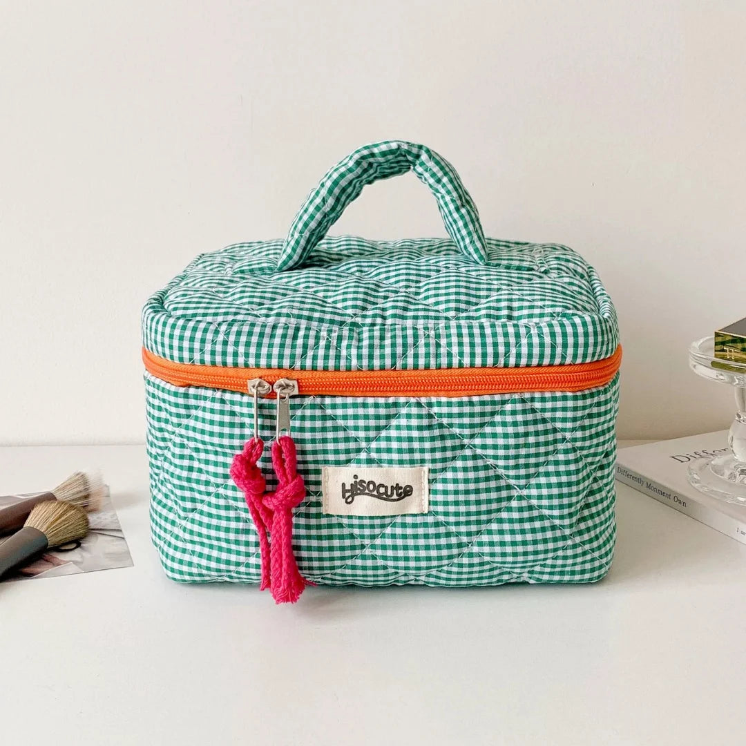 3-Piece Plaid Cosmetic Bag Set – Large Capacity Toiletry Organizer