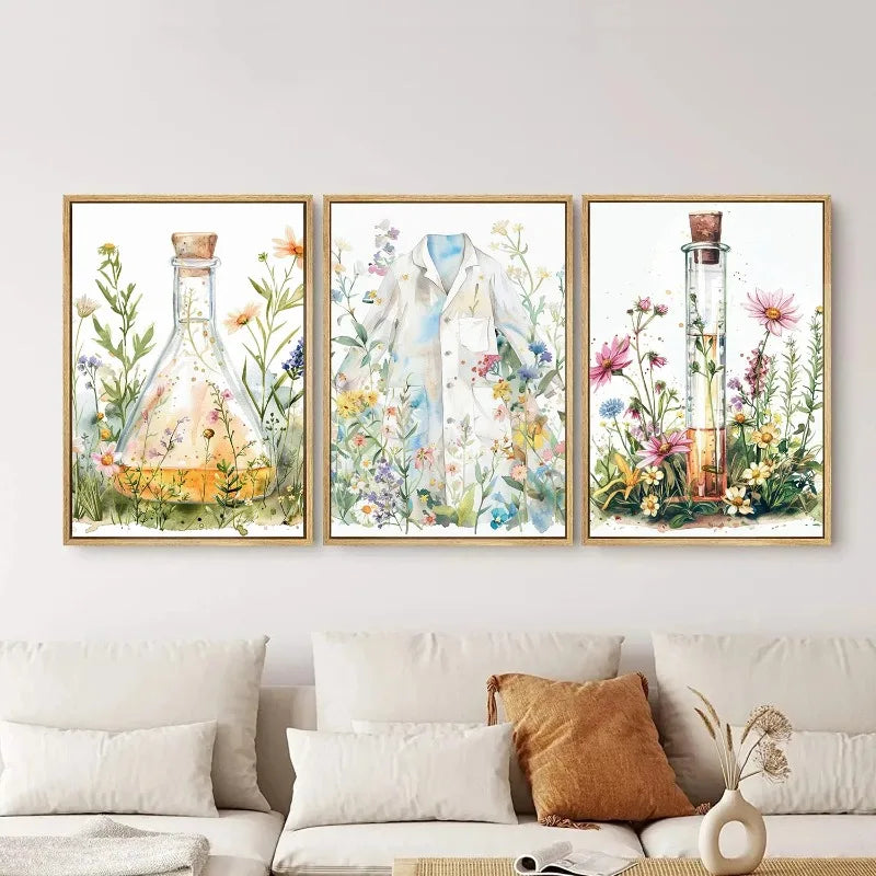Retro Science Microscope Botanical Canvas Wall Art Poster Print Canvas Wall Art Peaceful Pleasures Health and Wellness