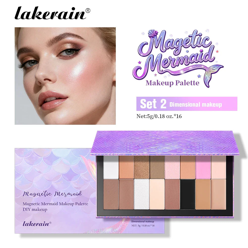 Lakerain Magnetic Mermaid DIY Eyeshadow Palette – 16 Shades