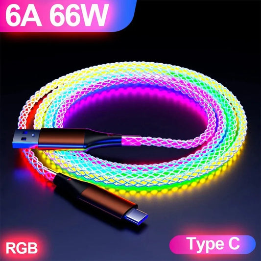 66W 6A RGB Glowing USB-C Fast Charging Cable – iPhone & Samsung USB-C Charging Cable Peaceful Pleasures Health and Wellness