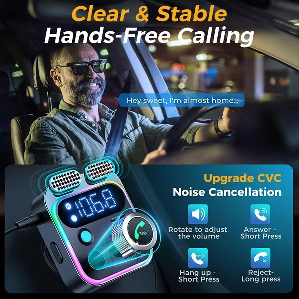 Bluetooth FM Transmitter for Car – 48W Fast Charge & Dual Mics