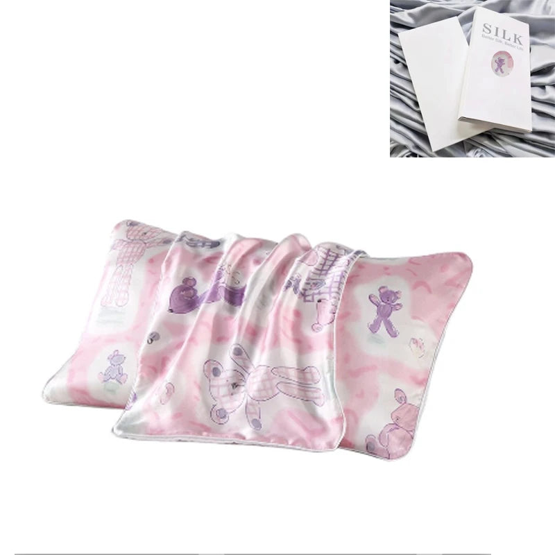 pink Little Bear 100% Pure Mulberry Silk Kids Pillowcase - Envelope closure 19 momme 6A Grade 30*50CM Peaceful Pleasures Health and Wellness pink Little Bear