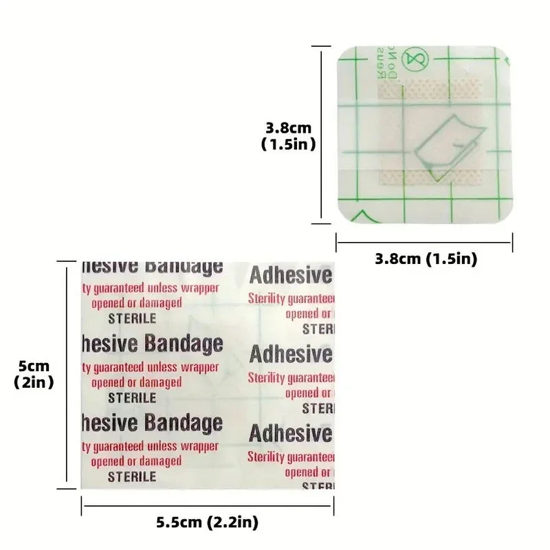 50-Pack Square Adhesive Bandages – Breathable Transparent Plasters