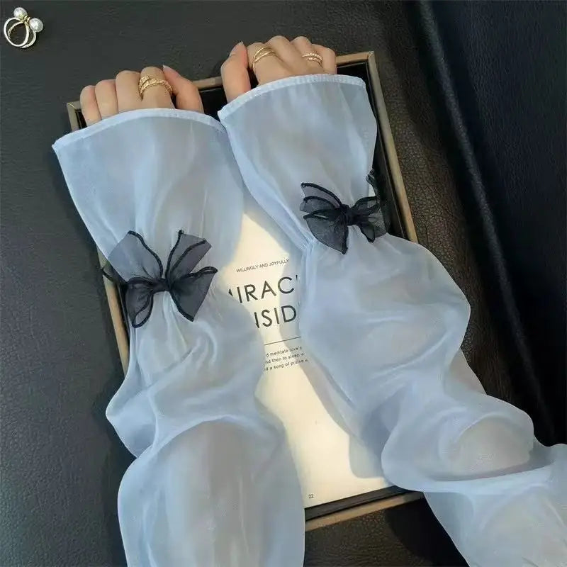 Women's Ice Silk Cooling Arm Sleeves – Sun Protection & Bow Decor