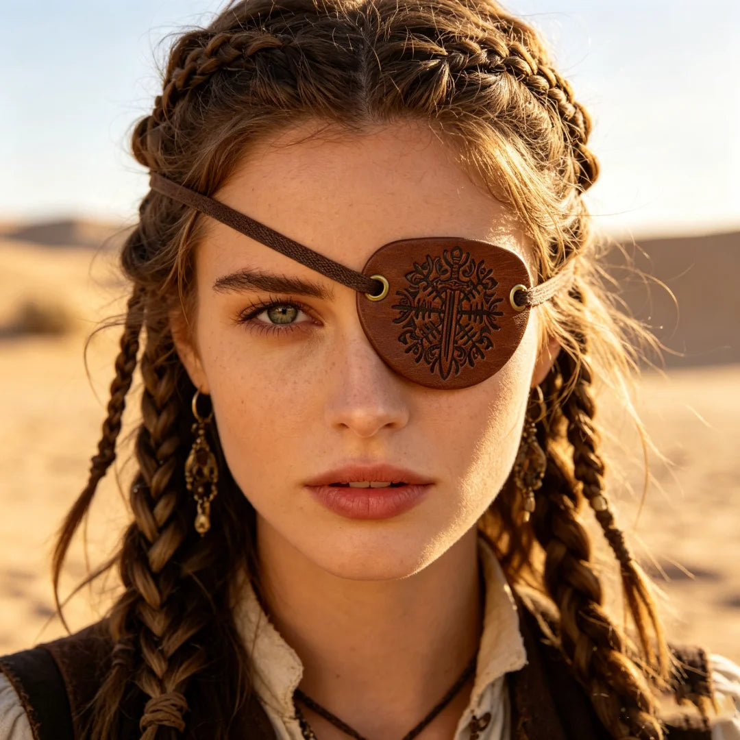 Vintage Faux Leather Belt Pirate Eye Patch Medieval Embossed Mask