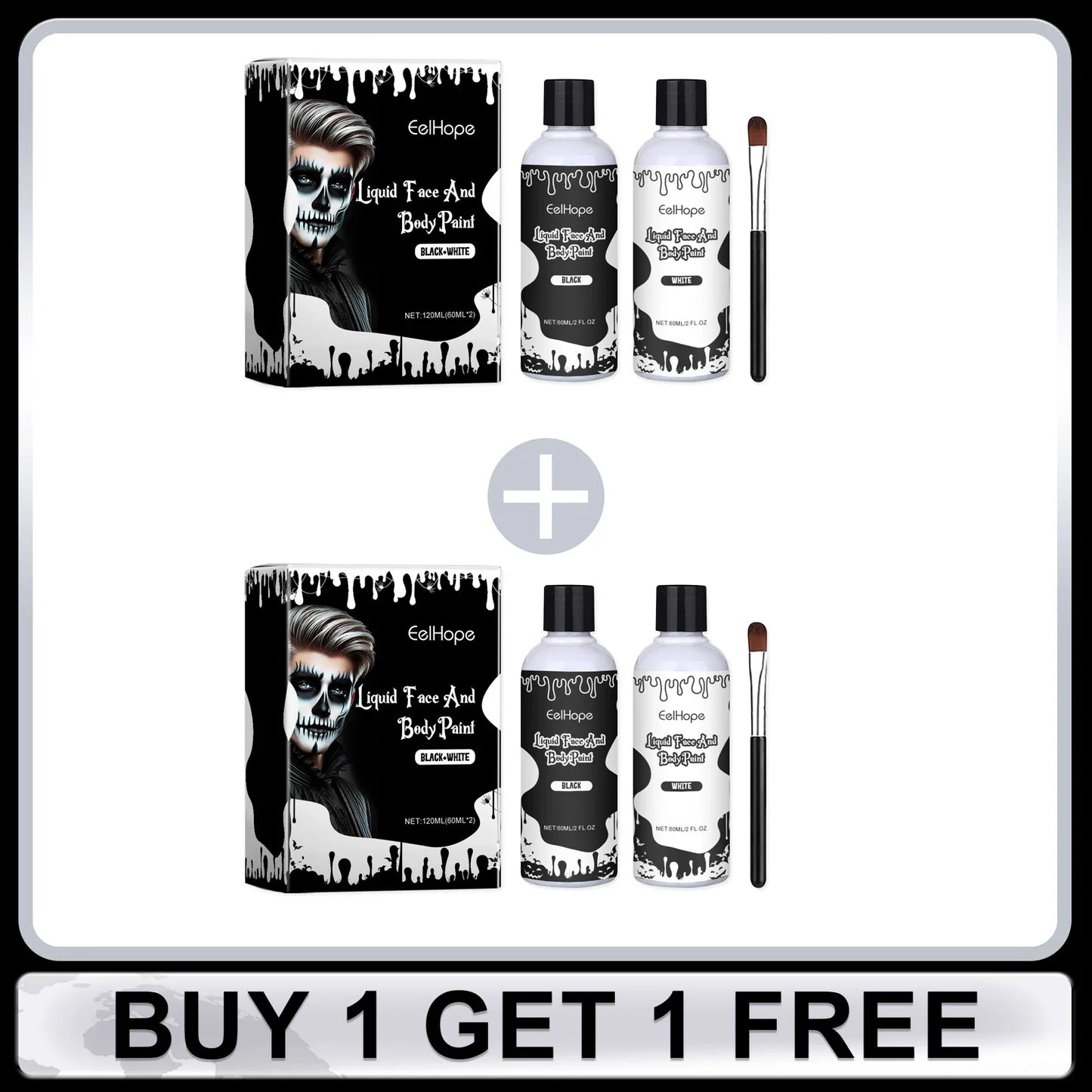 Halloween Liquid Face & Body Paint Black White 120ml | Eelhope