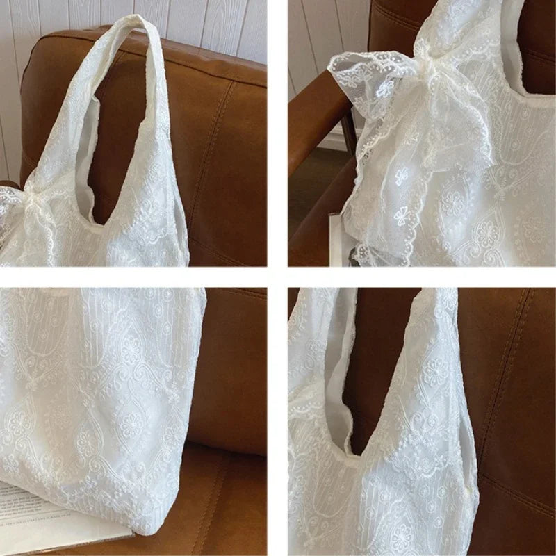 Retro Lace Flower Women's Canvas Shoulder Bag Large Capacity Gentle Ladies Tote Vest Bag Summer Travel Underarm Bag Handbags Peaceful Pleasures Health and Wellness