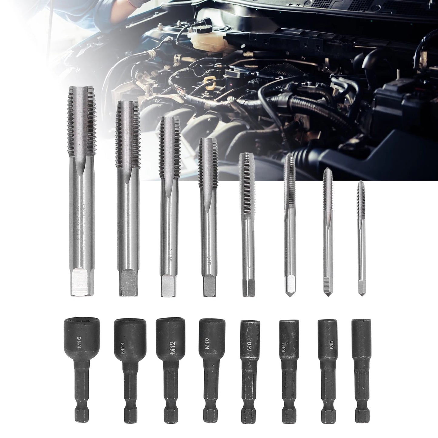Tap Socket Set Machine Lengthened Tapping Chuck 1/4in Hex Shank Steel Hand Tools Tap Socket Set 1/4in Hex Shank Tap Socket Peaceful Pleasures Health and Wellness