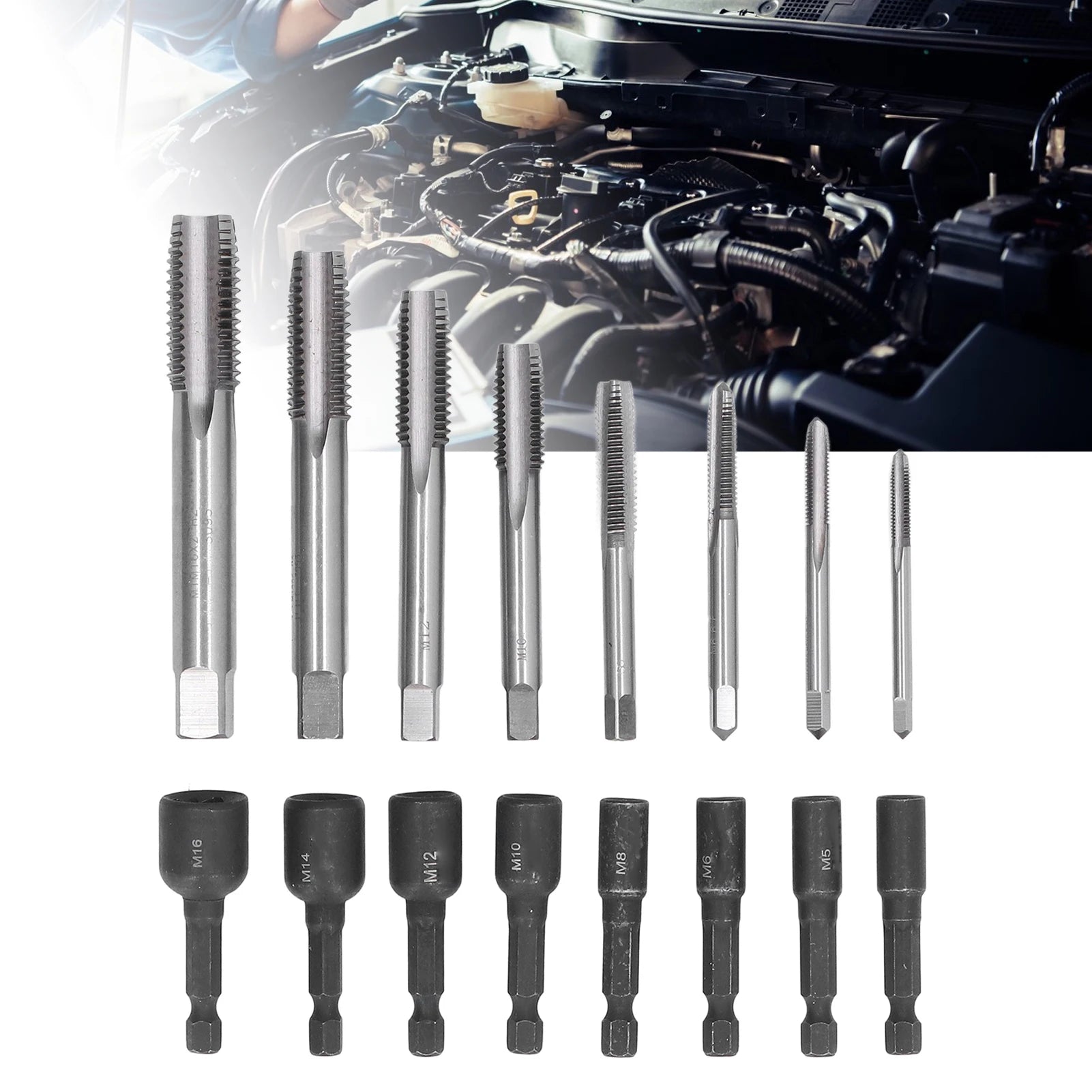 Tap Socket Set Machine Lengthened Tapping Chuck 1/4in Hex Shank Steel Hand Tools Tap Socket Set 1/4in Hex Shank Tap Socket Peaceful Pleasures Health and Wellness