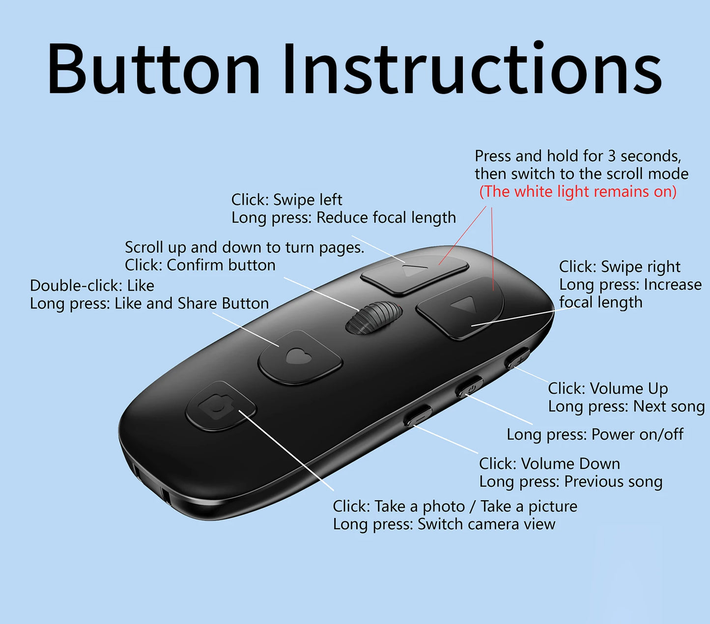 Cell Phone Bluetooth-Compatible Remote Control Selfie Video Remote Controller Automatic Page Turner All-Scenario Master Peaceful Pleasures Health and Wellness