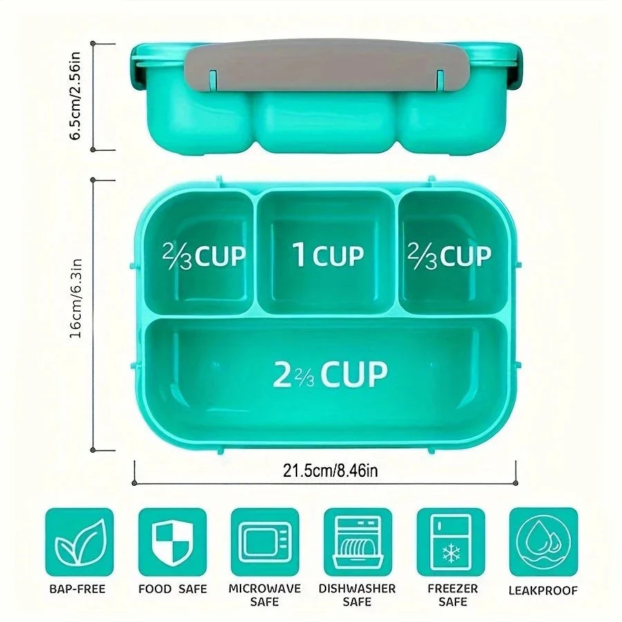 1PC Four grid plastic lunch box 1300ML,student office lunch box,Sealed Leak Proof And Easy To Clean Student Bento Box Peaceful Pleasures Health and Wellness