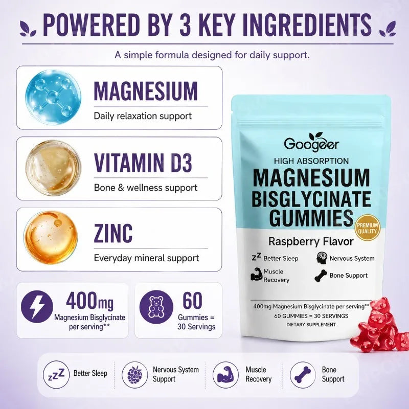 Magnesium Bisglycinate Gummies with D3 & Zinc | 60ct
