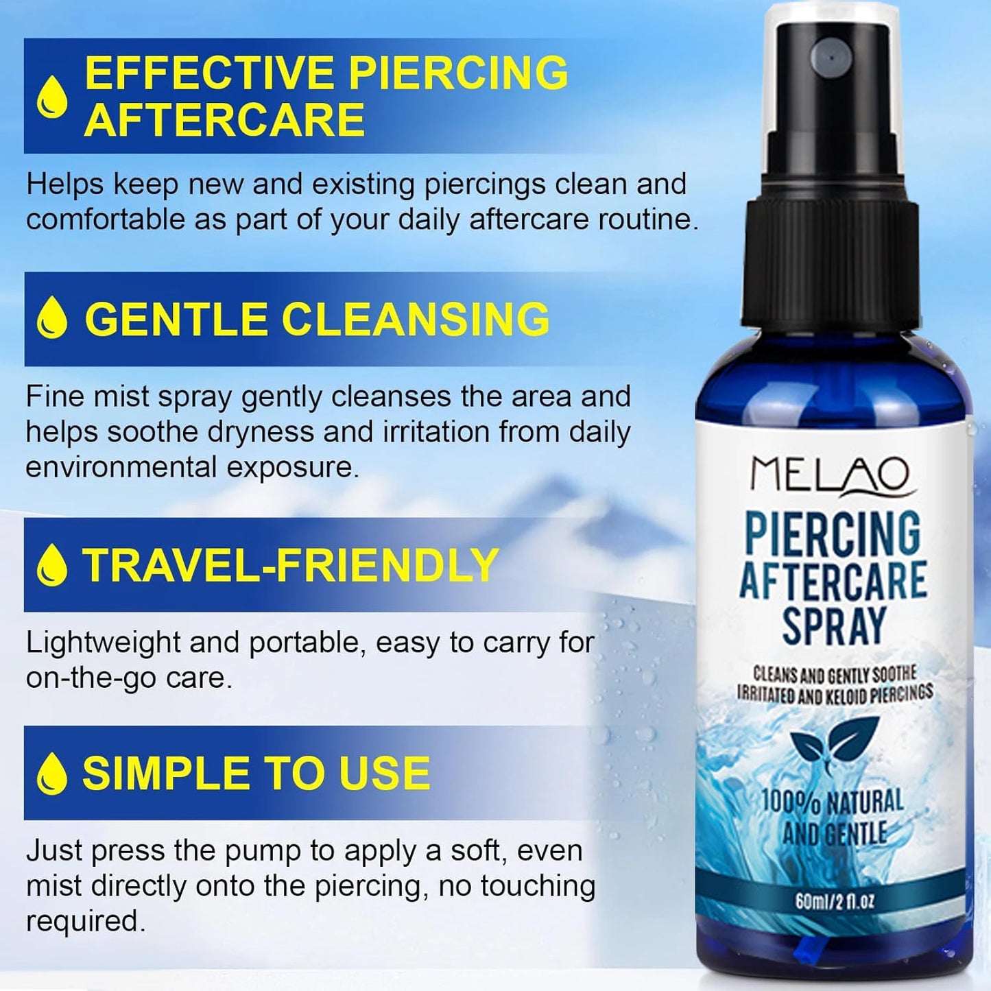 Piercing Aftercare Spray, Saline Spray for Piercings Cleaner for Ear, Belly & Nose - Gently Cleanses - Soothing & Gentle Peaceful Pleasures Health and Wellness
