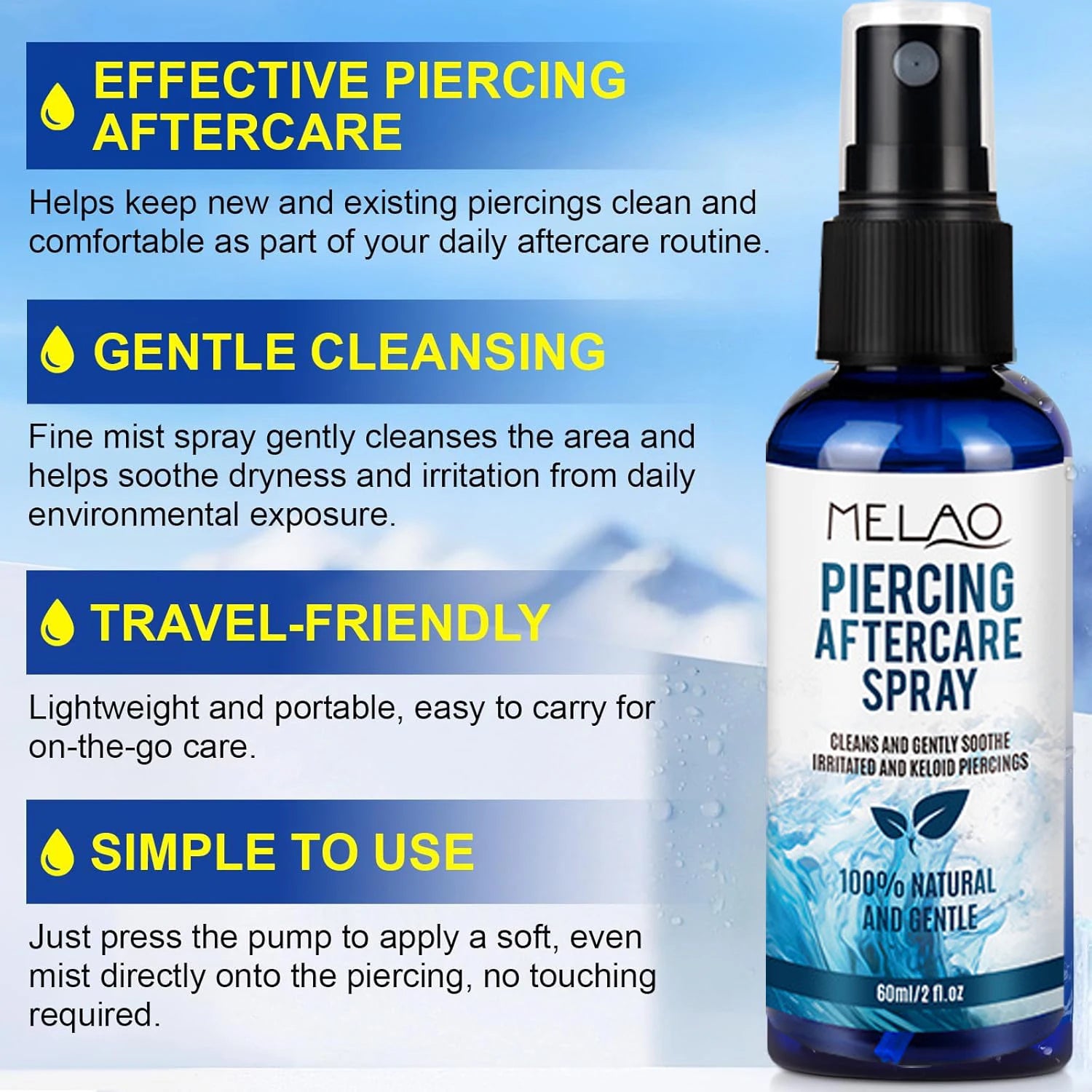 Piercing Aftercare Spray, Saline Spray for Piercings Cleaner for Ear, Belly & Nose - Gently Cleanses - Soothing & Gentle Peaceful Pleasures Health and Wellness
