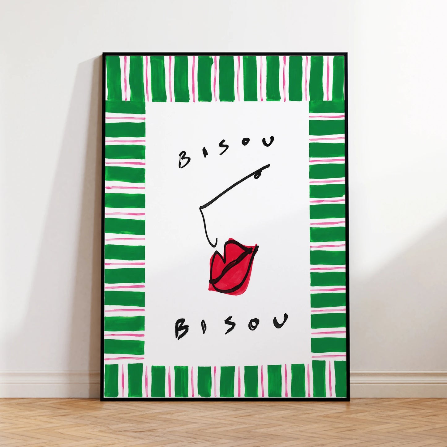 French BISOU Kiss Canvas Wall Art Print | Modern Home Decor
