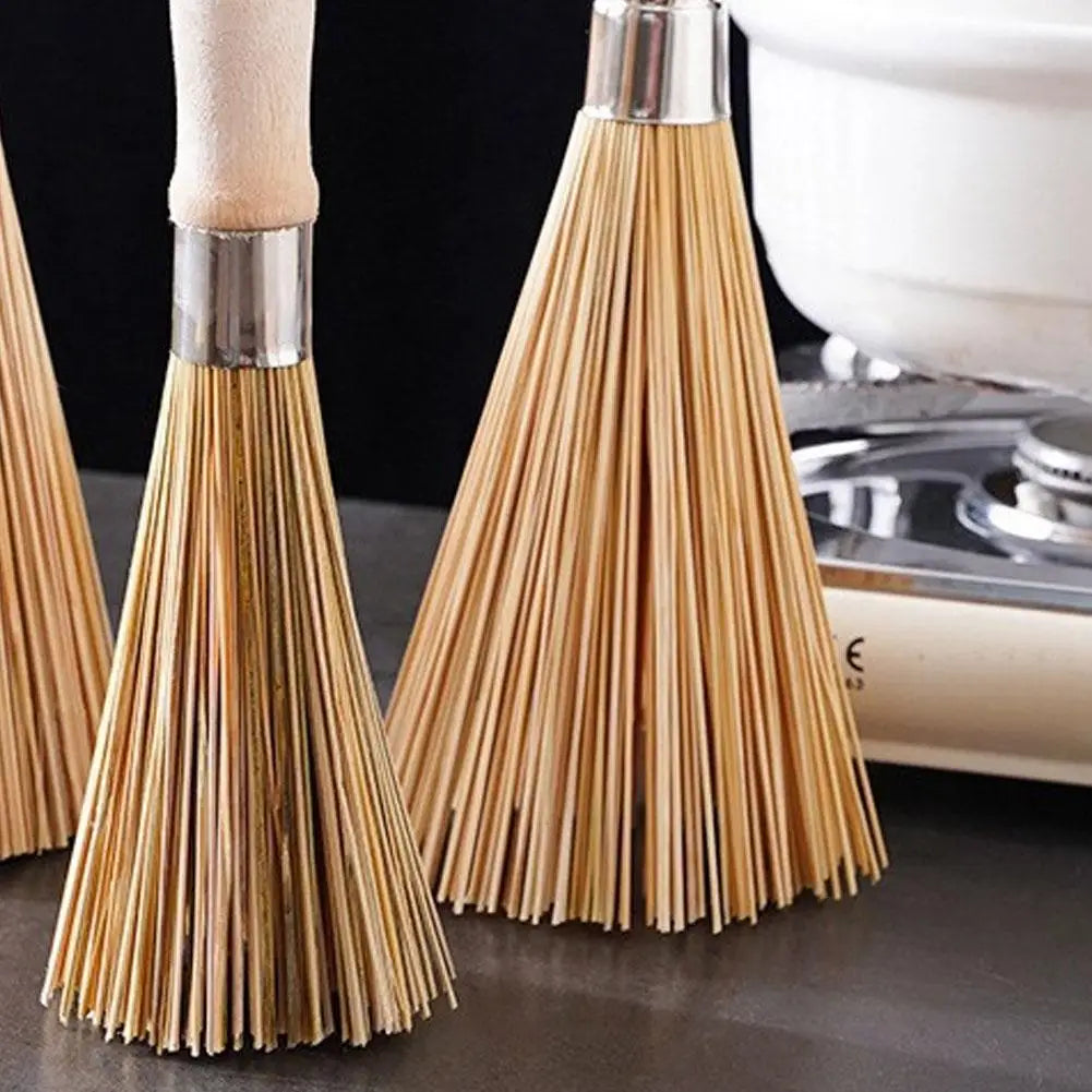Bamboo Pot Brush Long Handle for Wok and Dish Cleaning Peaceful Pleasures Health and Wellness