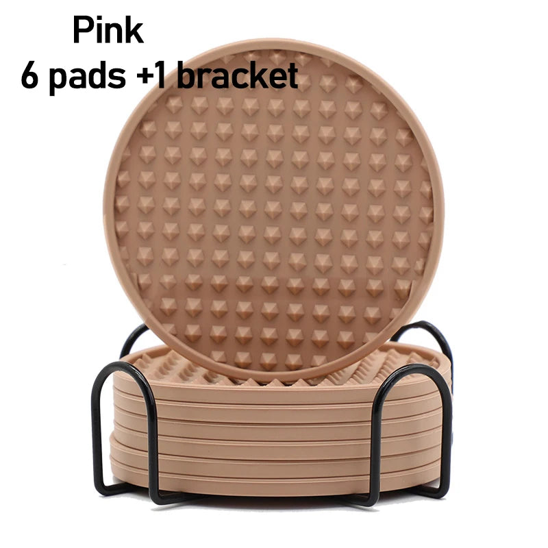 6-Piece Silicone Coaster Set with Storage Holder – Heat-Resistant Round Cup Mats, 10cm