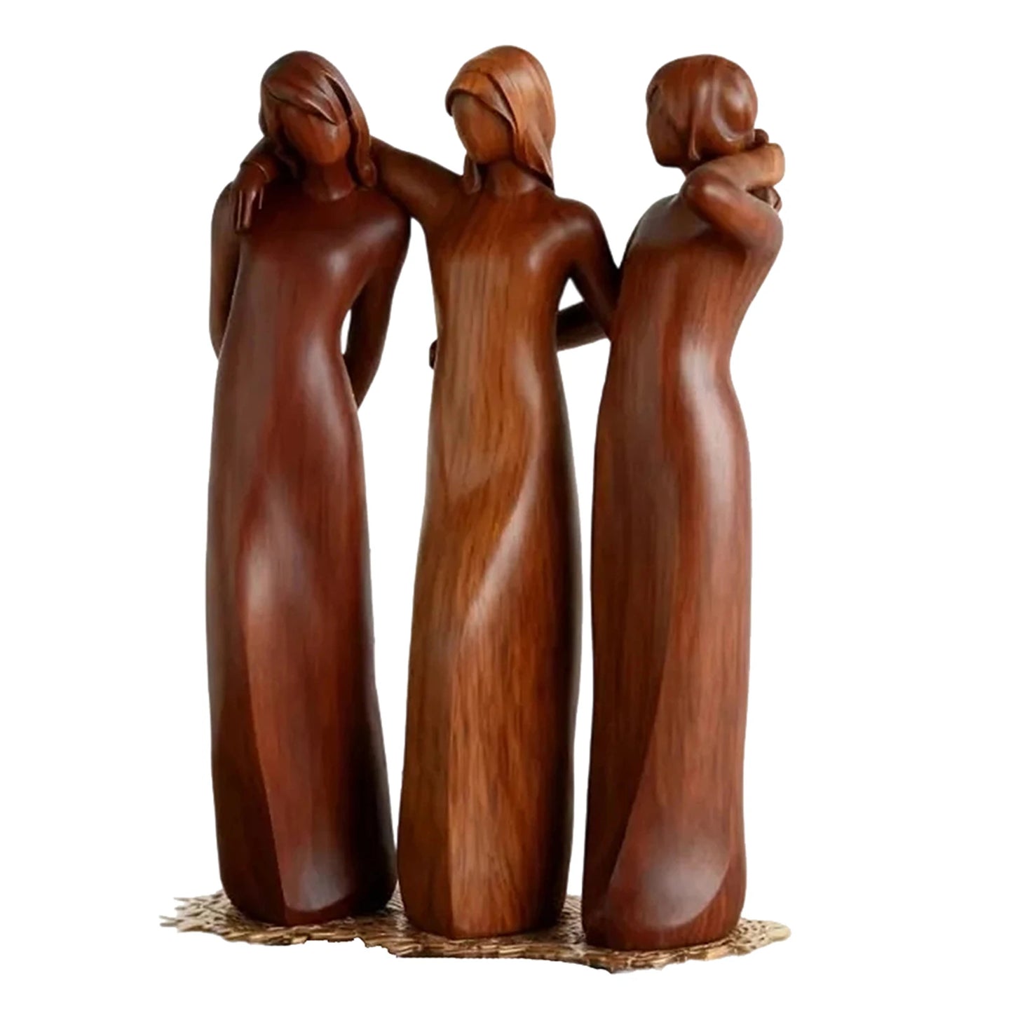 Four Sisters Heart Resin Figurine | Wood-Carved Style Decor