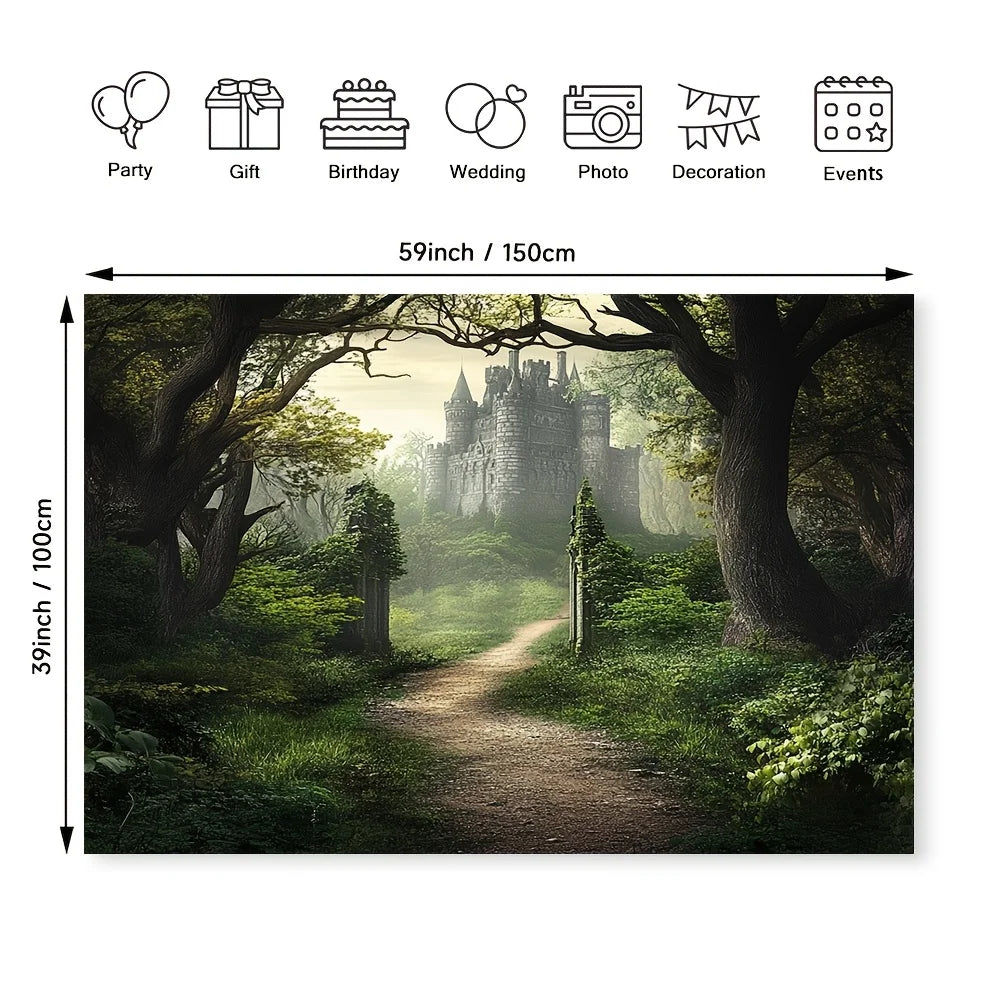 Gothic Medieval Castle Misty Forest Canvas Wall Art | Unframed Canvas Wall Art Peaceful Pleasures Health and Wellness
