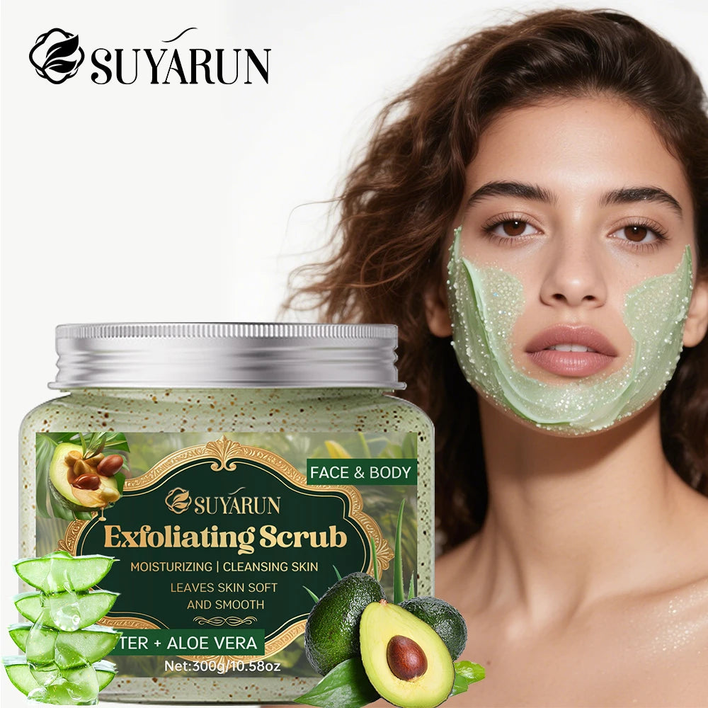 SUYARUN Shea Butter & Aloe Vera Exfoliating Scrub - Natural Face & Body Scrub, Gentle Exfoliator for Sensitive Skin. Peaceful Pleasures Health and Wellness