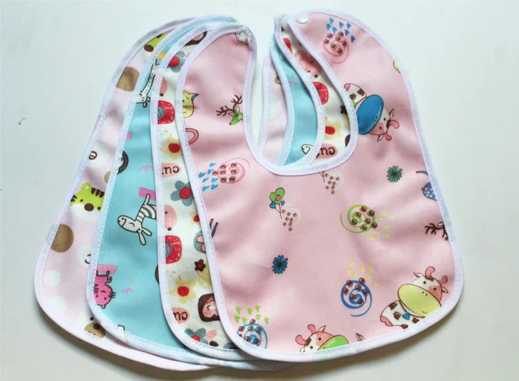 Baby Cartoon Waterproof Snap Bib | Soft Bamboo Saliva Towel