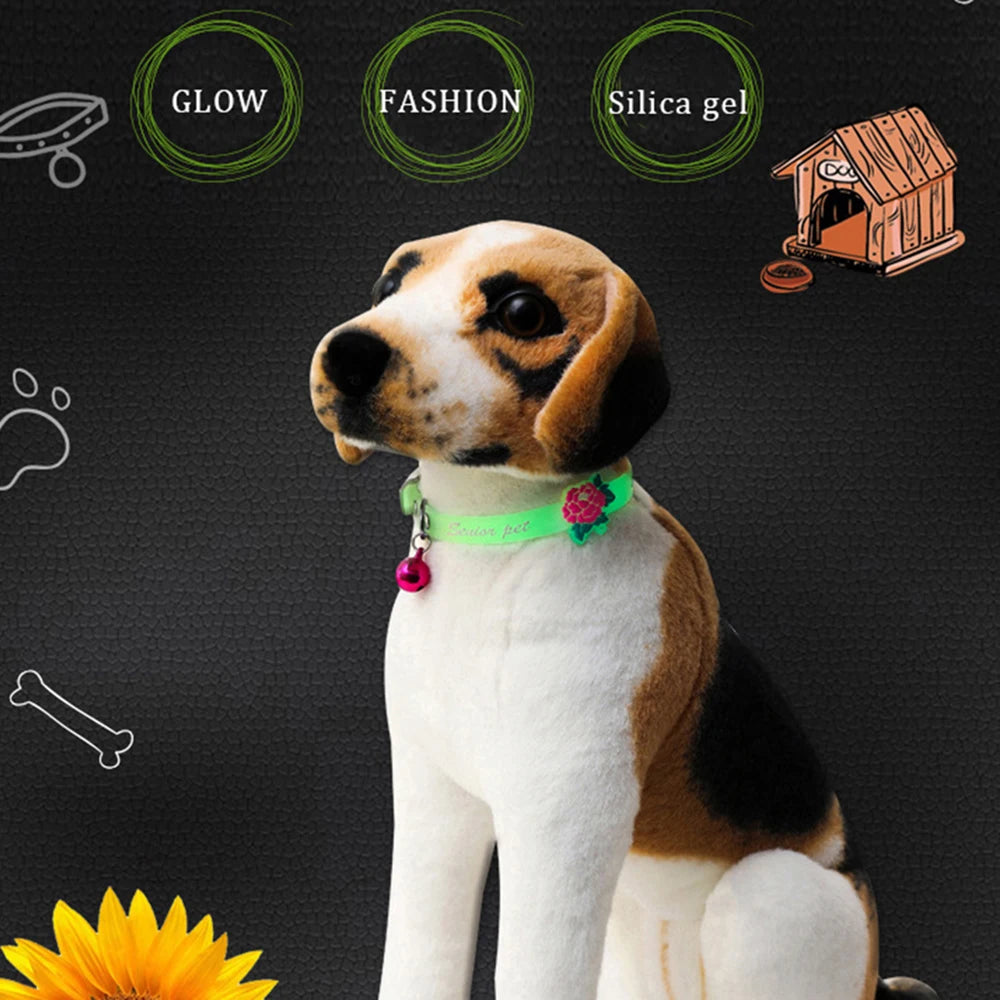 Luminous Cat Necklace Glowing Kitten Puppy Collar Anti-Lost Fluorescent Silicone with Bell Collar Neck Ring Pet Dog Cat Collar Peaceful Pleasures Health and Wellness
