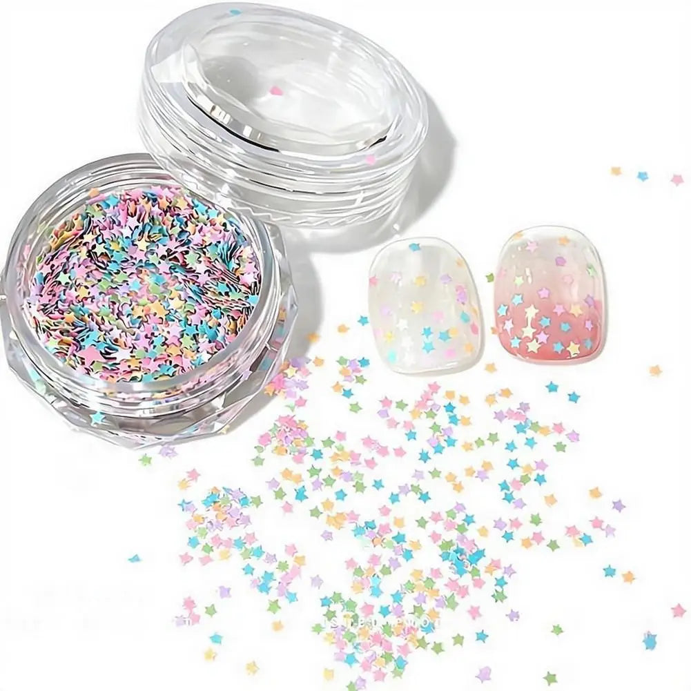 Nail Glitter Sequins – Heart & Star Shapes, Colorful Flakes