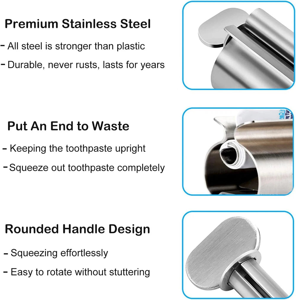 Bathroom Accessories Toothpaste Squeezer Tube Roller Stainless Steel Wringer Roller Rotate Dispenser for Ointments Cosmetics Peaceful Pleasures Health and Wellness
