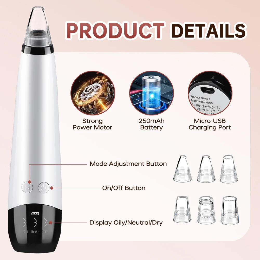 Blackhead Remover Facial Pore Cleaner 3 Suction Power Electric Pimple Acne Extractor Tool Face & Nose Whiteheads Vacuum Removal Peaceful Pleasures Health and Wellness
