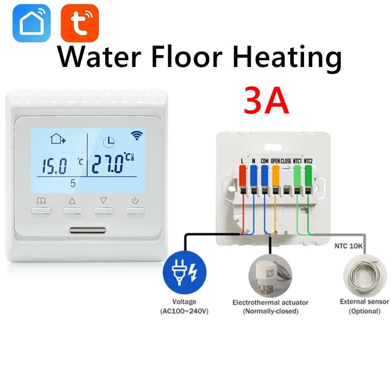 2024 New WiFi Programmable Thermostat Hot Floor 220V 16A Electric Home Floor Heating Temperature Controller APP Remote Control Peaceful Pleasures Health and Wellness Water-WiFi AC100-240V