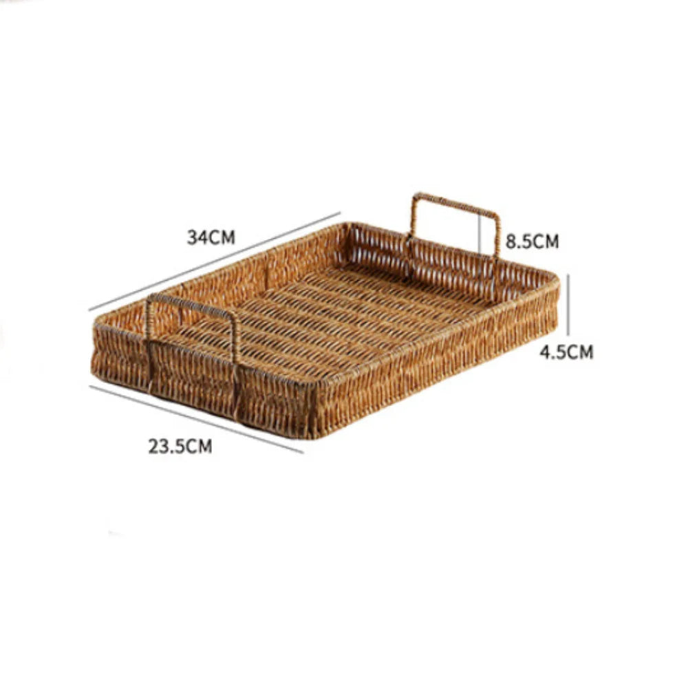 Wicker-Woven Plastic Serving Tray with Handles | 2 Sizes