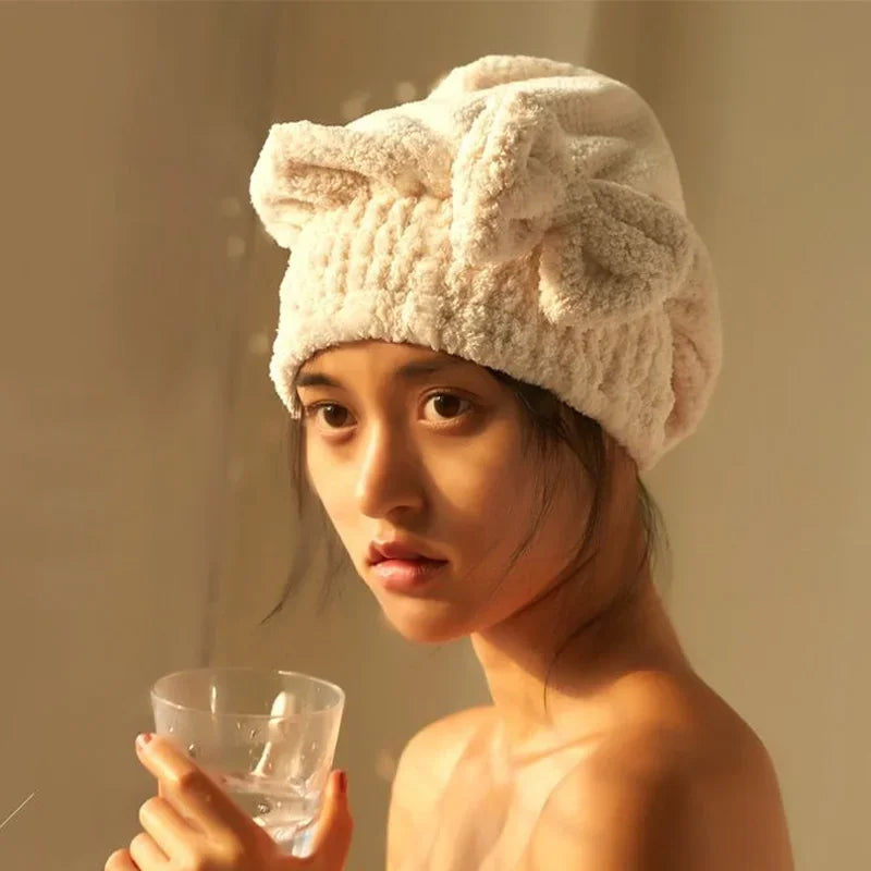 Quick-Dry Hair Towel Wrap Cap – Spa Bowknot Shower Bonnet