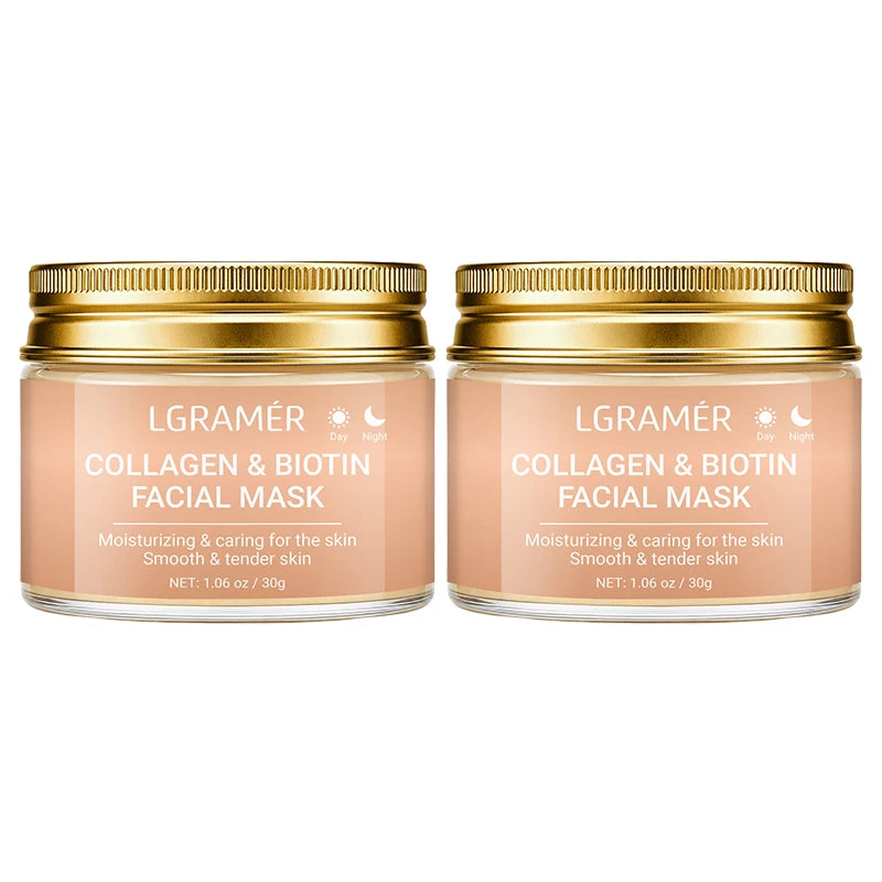Collagen & Biotin Day Night Mask, Intense Moisturizing Hydration, Smooth Rough Skin, Make Skin Tender Soft & Glowing Facial Care Peaceful Pleasures Health and Wellness 30g-2pcs
