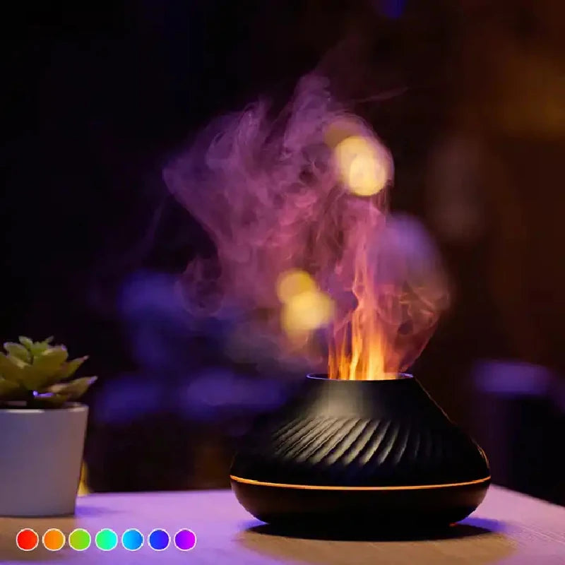 Flame Aroma Diffuser Humidifier With Colorful Essential Oil Diffuser 7 Color LED Light Portable Desktop Air Humidifier Peaceful Pleasures Health and Wellness