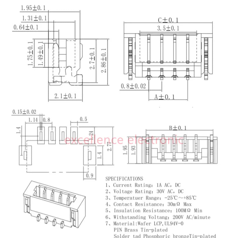 10PCS 0.8mm Pitch Connector SMD Horizontal / Vertical Type Socket 2P 3P 4P 5P 6P 7P 8P Replacement of JST IDC Receptacle Peaceful Pleasures Health and Wellness