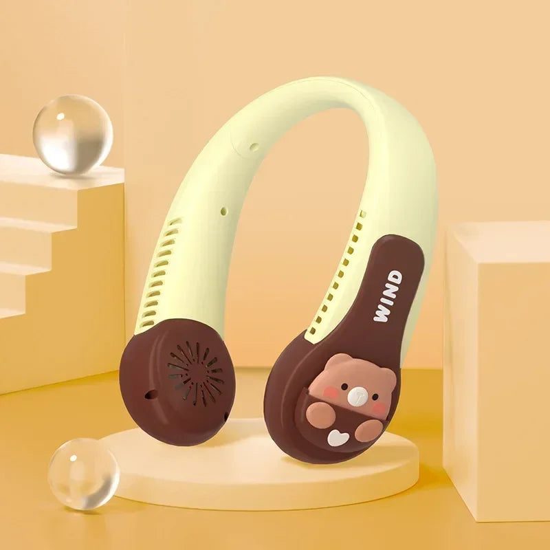 Kids Cartoon Bladeless Neck Fan | 3 Speeds, 1200mAh USB Charge