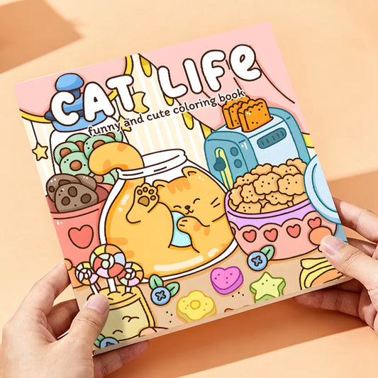 Adult Coloring Book Cat Life Bold Easy Patterns Cute Drawing Party Peaceful Pleasures Health and Wellness WHITE