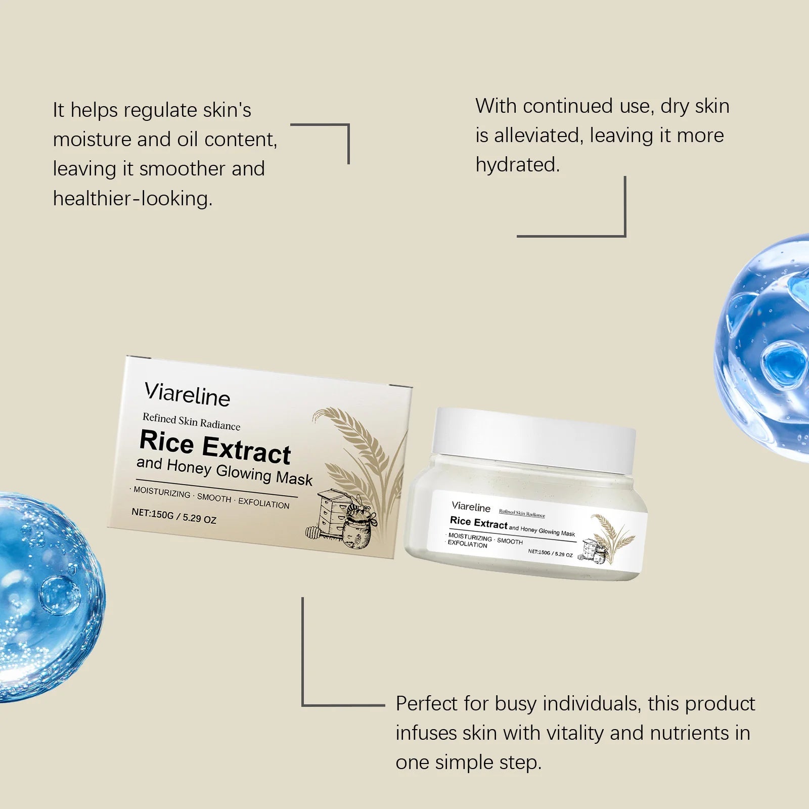 150g Rice Extract Honey Face Mask Hydrating Brightening Firming Shrink Pores Repair Soft Improve Elasticity Glowing Facial Mask Peaceful Pleasures Health and Wellness