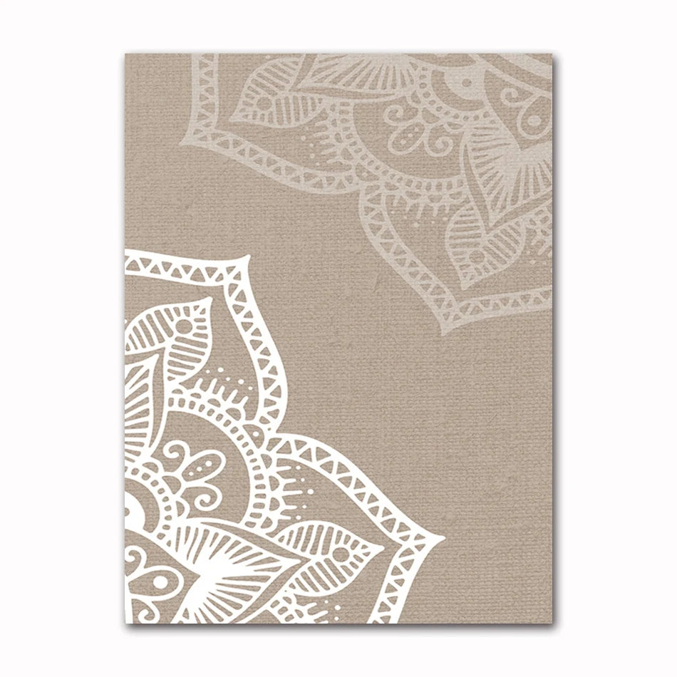 Bohemia Mandala Floral Beige Abstract Posters Canvas Painting Wall Art Print Pictures for Living Room Interior Home Decoration Peaceful Pleasures Health and Wellness 60314-03 20x30cm Unframed