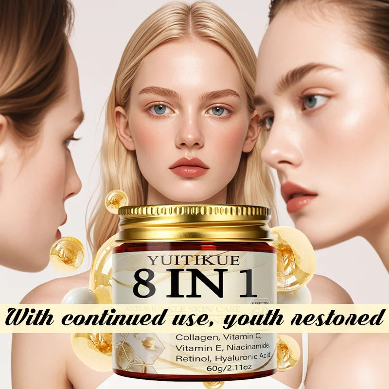 Yuitikue 8 in 1 Anti-Wrinkle Face Cream, 60g Collagen Retinol Vitamin C Cream for Smoothing & Toning Skin Care Peaceful Pleasures Health and Wellness