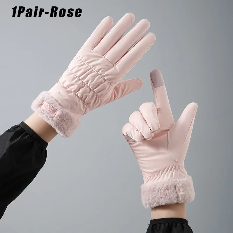 Women's Plush Full Finger Winter Skiing Gloves – Anti-Slip