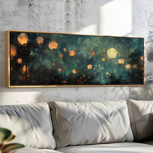 Chinese Lanterns Night Sky Canvas Wall Art | Panoramic Print Canvas Wall Art Print Peaceful Pleasures Health and Wellness ZLH4219 70x210cm No Frame