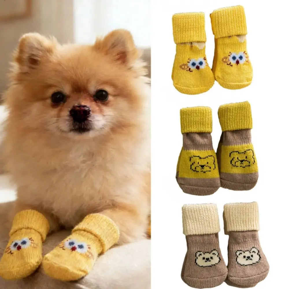 4-Pack Cartoon Anti-Slip Pet Socks for Dogs & Cats | S/M/L