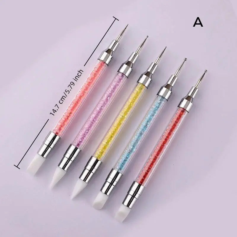 5Pcs Professional Nail Art Silicone Embossing Brush Dual-Head UV Gel Dotting Painting Pen Manicure Clay Sculpting Drawing Tools Peaceful Pleasures Health and Wellness A