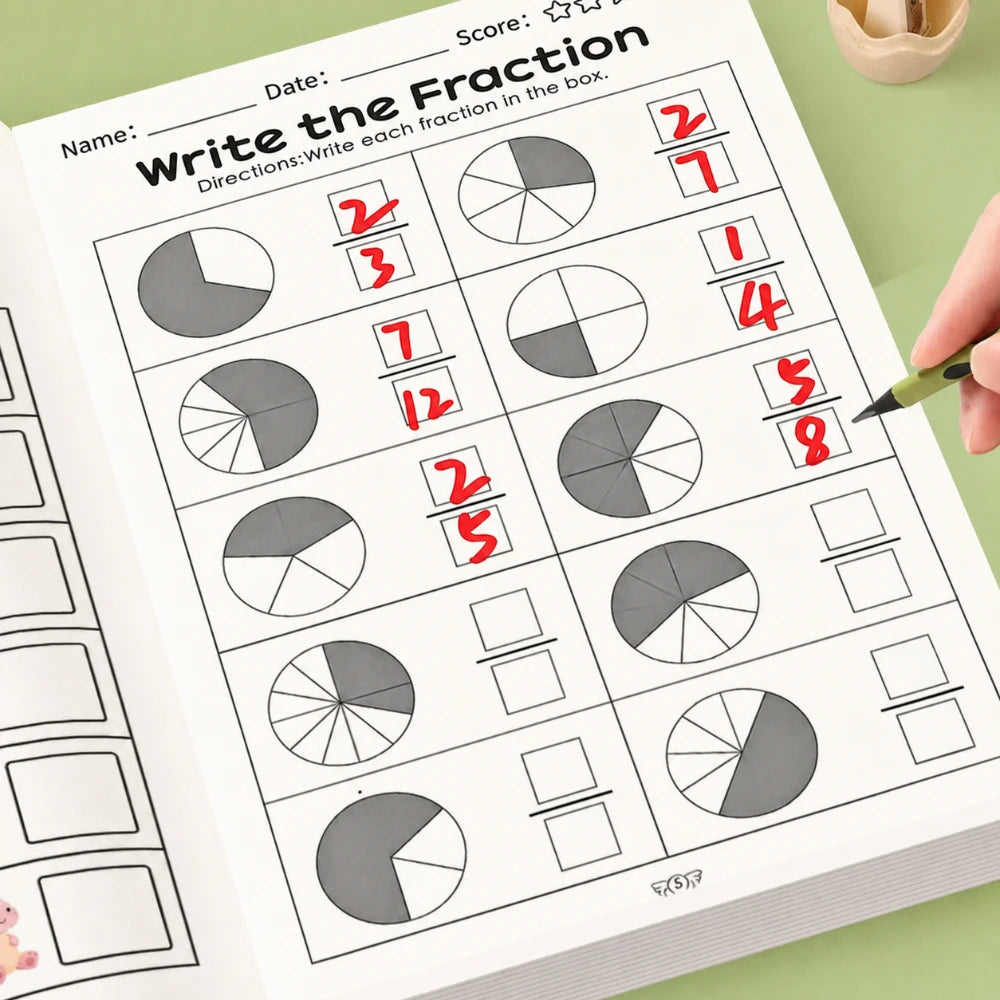 Basic Fraction Workbook 32 Pages Kids Math Activity Book Identify